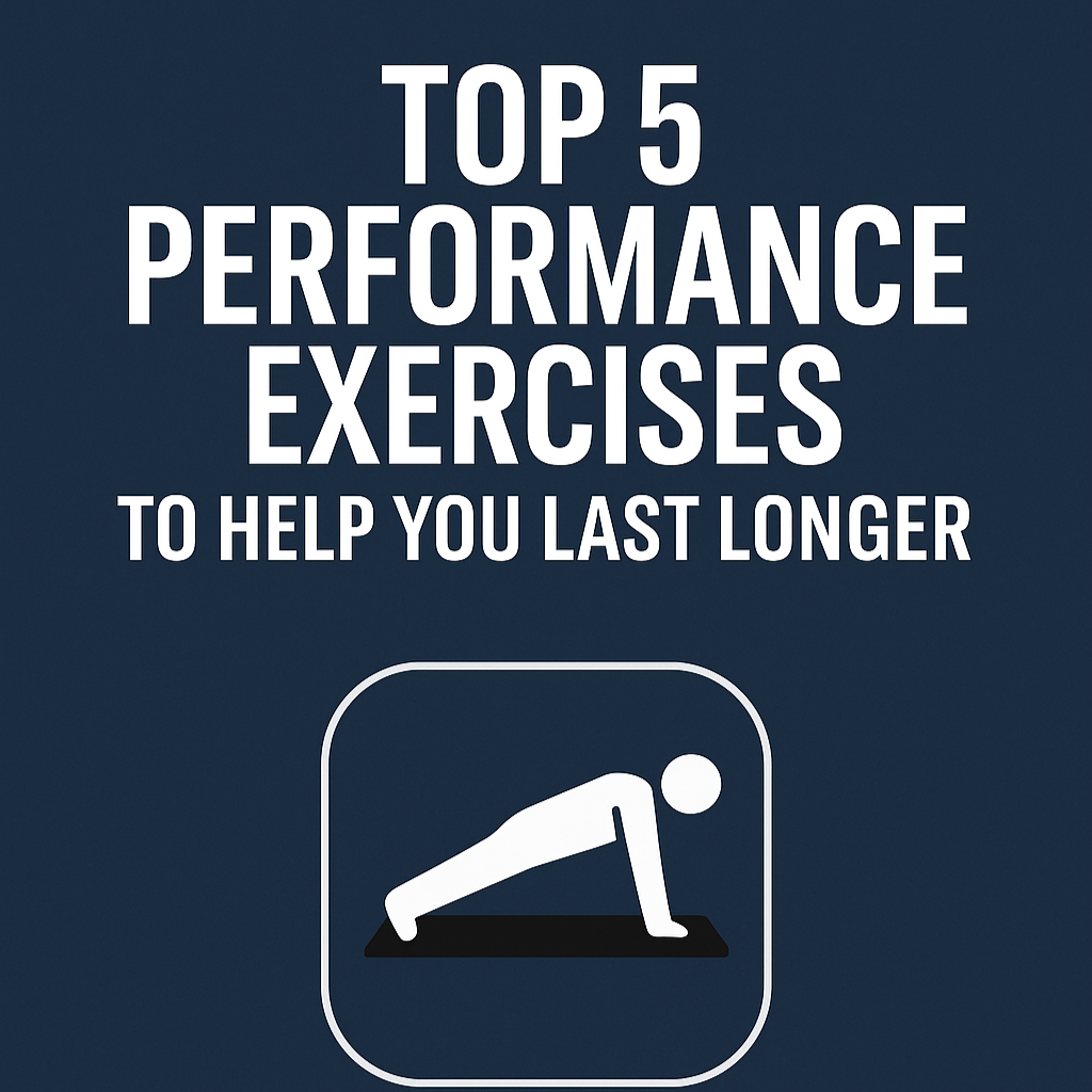 Promotional graphic for OJI with text about top performance exercises on a dark blue background.